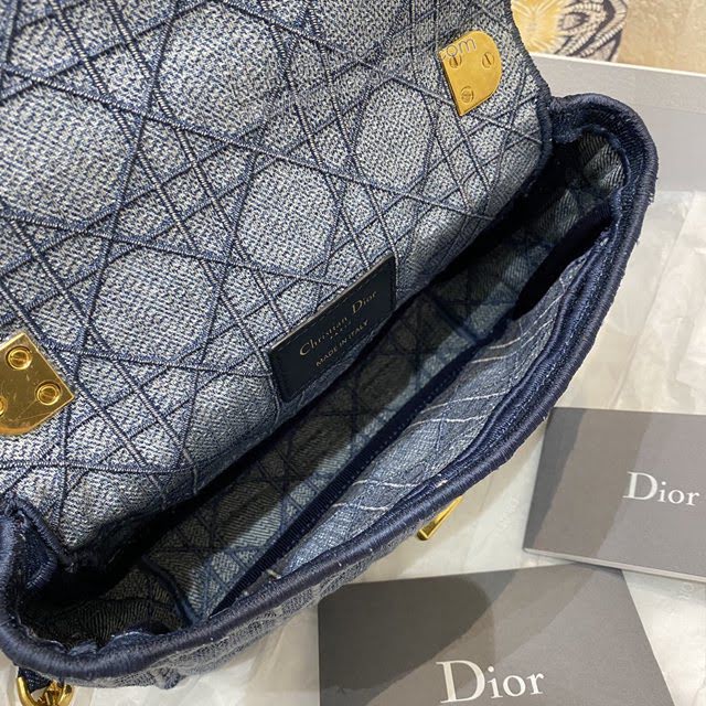 Dior女包 迪奧Caro水洗牛仔藍菱格紋包包 Dior肩背斜挎包  dfk1853